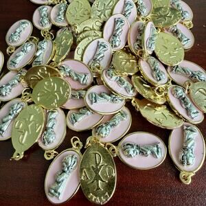 60 Charms, Pink Girl Two-Tone Communion Medals, Made in Italy,  Size 1"